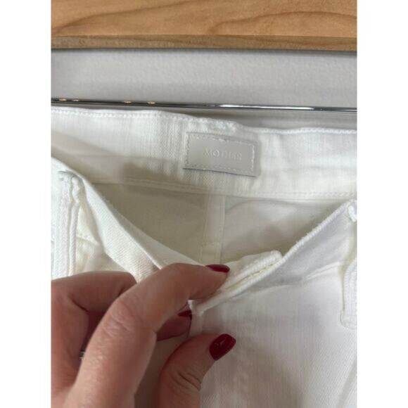 NWT Mother High Waisted Rider Ankle Button Belt Loops Denim Pants White Size: 30 - Picture 6 of 10